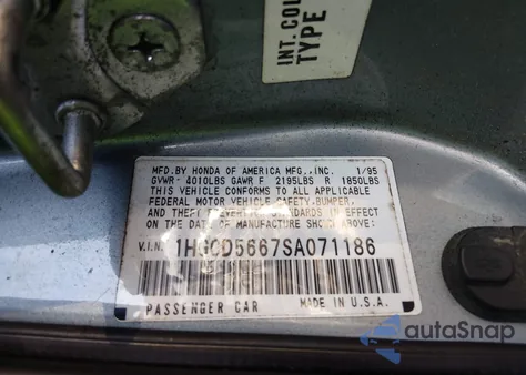 1995 Honda Accord Ex from USA, damaged, VIN 1HGCD5667SA071186